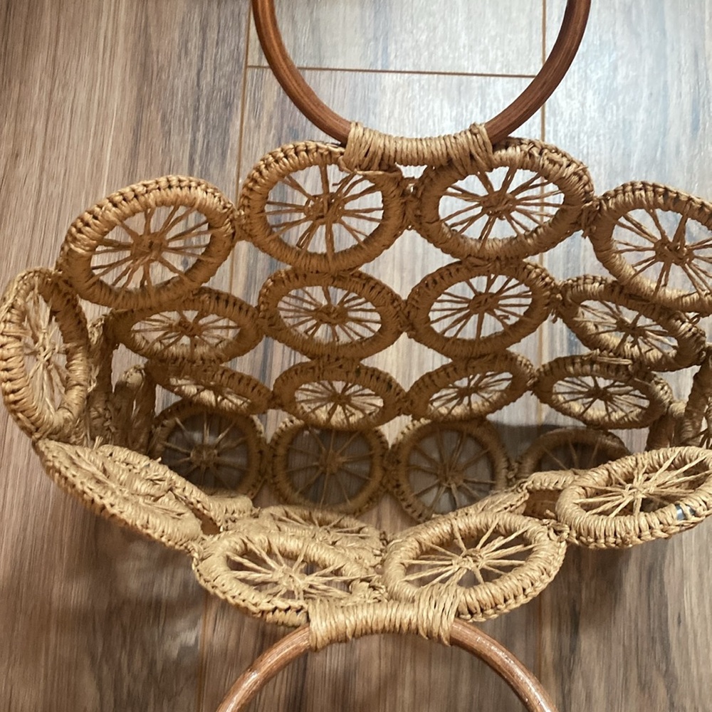 Straw Wheel Shaped Handbag with Bamboo Handles - Picture 6 of 16
